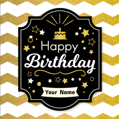 Write Name on Golden Zigzag Happy Birthday Card