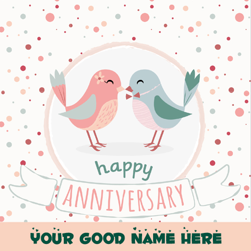 Lovely Birds Dotted Anniversary Card With Your Name