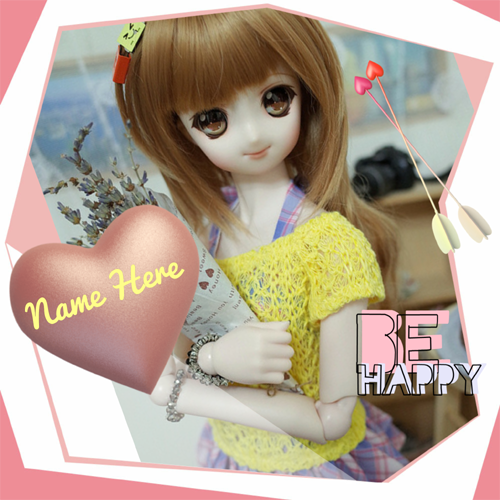 Write Name on Beautiful and Happy Doll Greeting Card