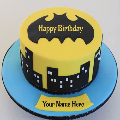 Write Name on Batman Logo Superhero Birthday Cake