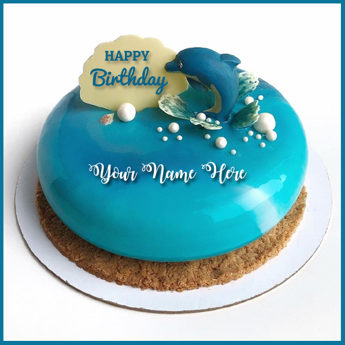  Write Name on Dolphin Theme Birthday Wishes Cake