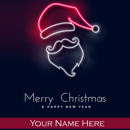 Write Name on Glowing Neon Santa Claus Christmas Card