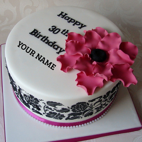 Write Name on Elegant Happy Birthday Cake Picture