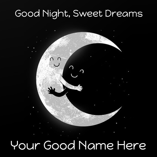 Good Night Wishes Cute Moon Hug Greeting Card With Name