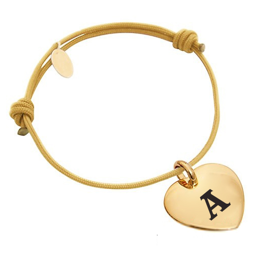Print Name Initial Alphabet on Gold Heart Bracelet