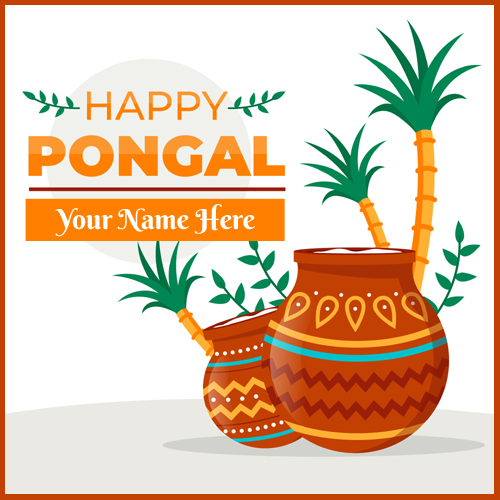 Write Name on Happy Pongal 2022 Festival Greeting Card