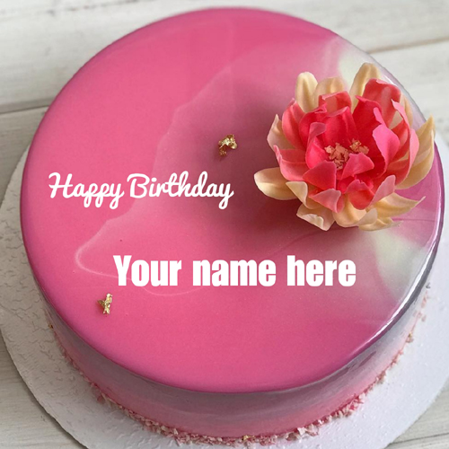 Lovely Pink Floral Art Shining Birthday Cake With Name