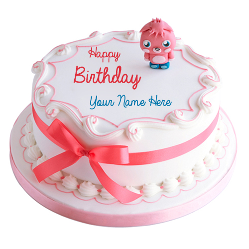 Write Name on Cute Teddy Cartoon Toppings Birthday Cake