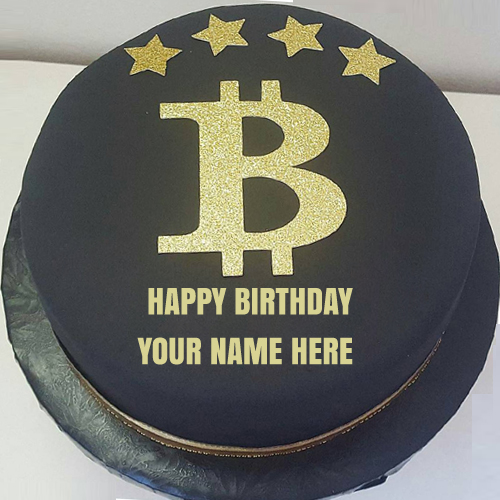 Bitcoin Theme Birthday Party and Wishes Cake With Name