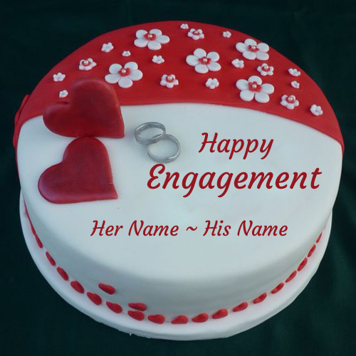 Happy Engagement Cake With Couple Ring and Your Name