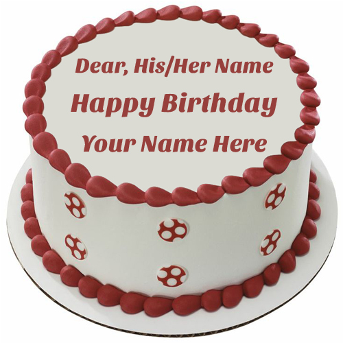 Red and White Dots Round Birthday Cake With Your Name