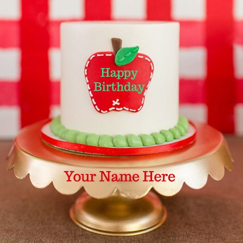 Write Your Name On Apple Birthday Cake Greetings Online