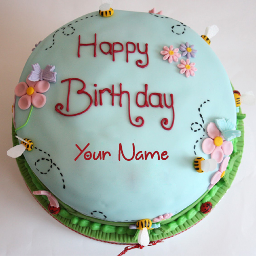 Write Name on Vanilla Madeira Sponge Birthday Cake