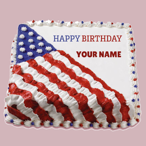 Write Name on Happy Birthday USA Flag Cake Namepix