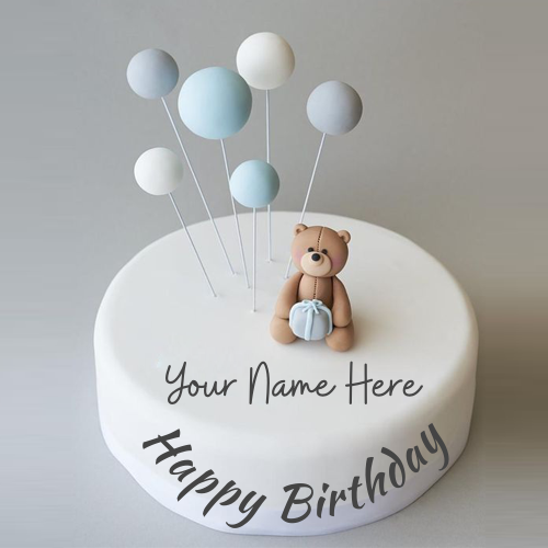 Romantic Teddy Bear Birthday Wishes Cake With Your Name