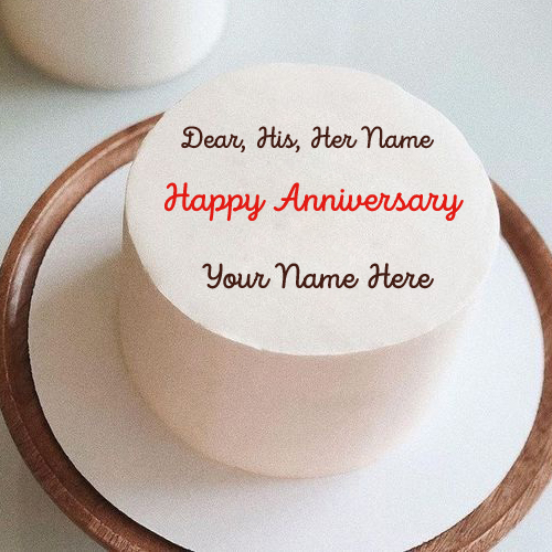 Elegant Anniversary Wishes White Cake With Couple Name