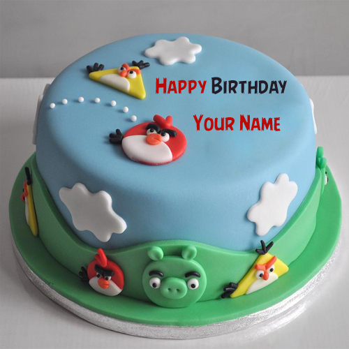 Cute Angry Birds Funny Kids Birthday Cake With Name