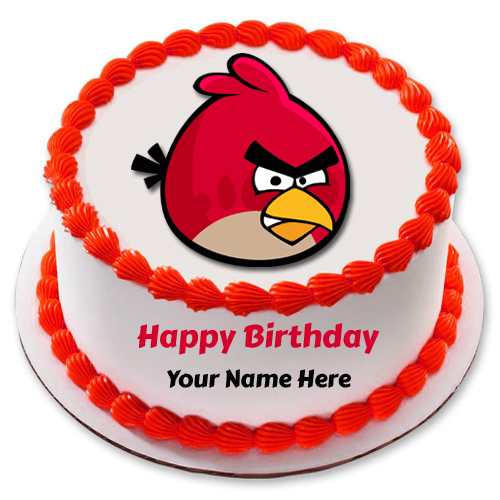 Write Name on Cute Angry Bird Kids Birthday Cake
