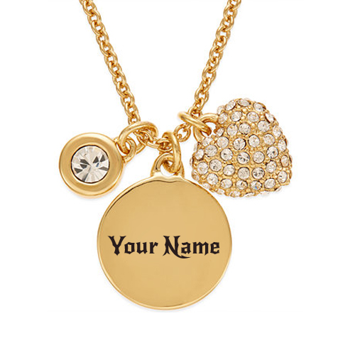 Print Your Name on Gold Tone Charm Pendant Necklace