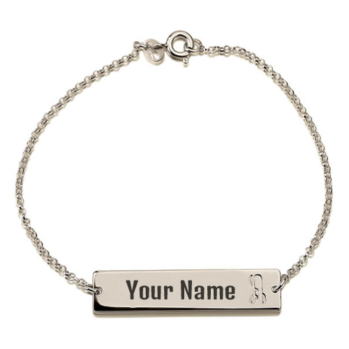 Write Name on Sterling Silver Fancy Initial Bracelet