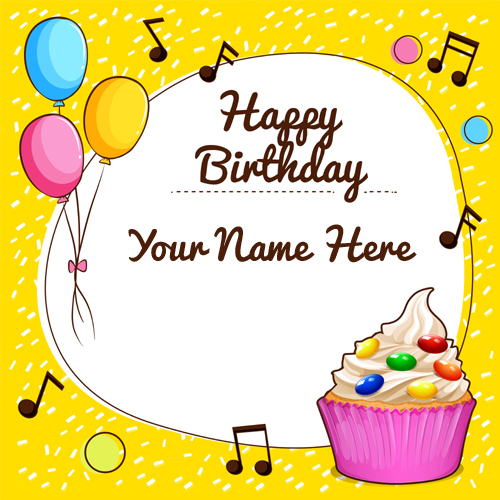 Happy Birthday Cupcake Designer Greeting With Name
