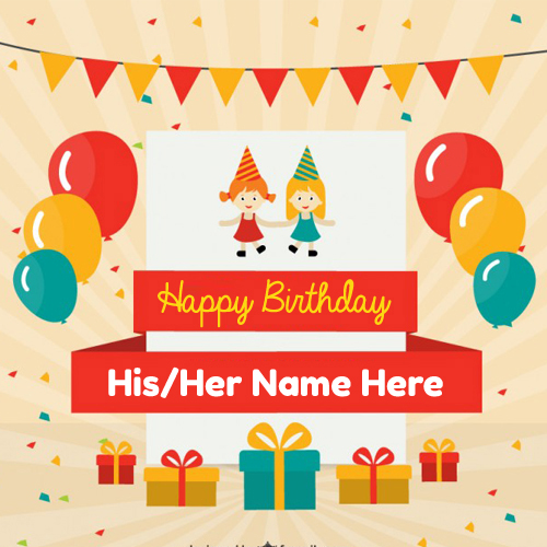 Write Name on Birthday Card With Colored Ballons