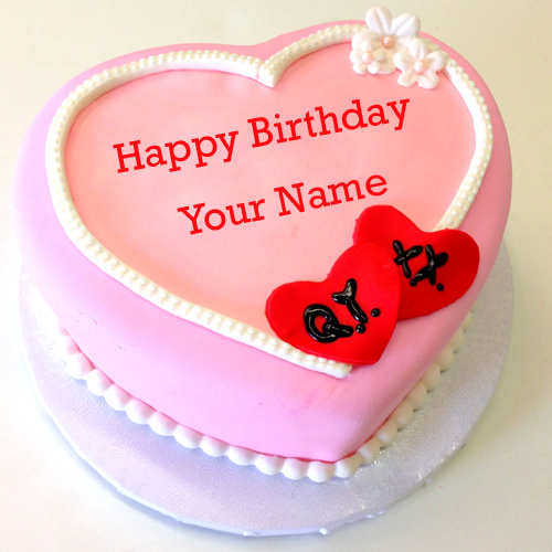 Write Name on Pink Heart Birthday Cake For Girlfriend