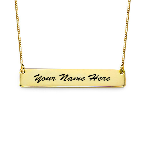 Write Your Name On Gold Plated Bar Necklace Online