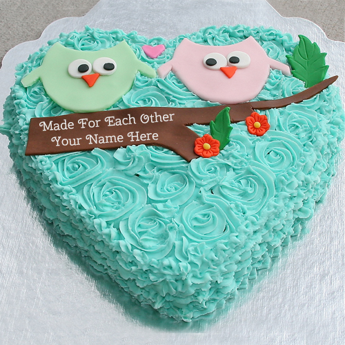 Cute Couple Love Birds Cake With Your Name