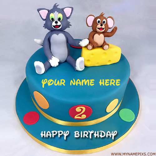 Write Name on Cute Tom and Jerry Kids Birthday Cake
