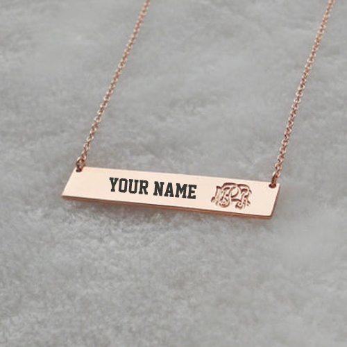Write Name on Rose Gold Monogram Bar Necklace