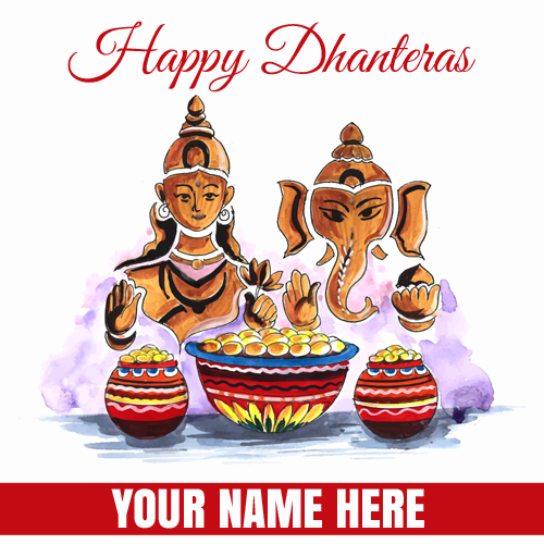 Write Name on Dhanteras Pics With Goddess Ganesh Laxami