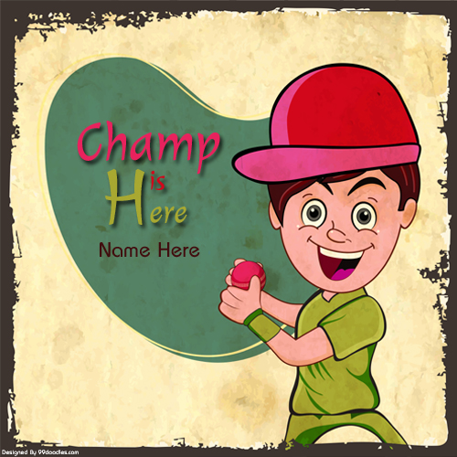 Write Name on Champ is Here Funny Greeting Card