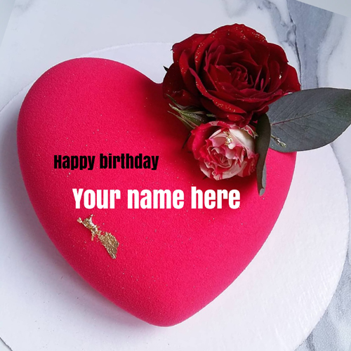 Beautiful Red Heart Birthday Wishes Cake With Your Name