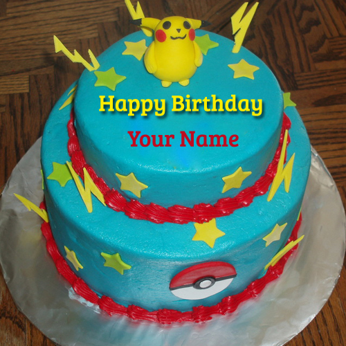 Write Name on Cute Pokemon Birthday Wishes Real Cake