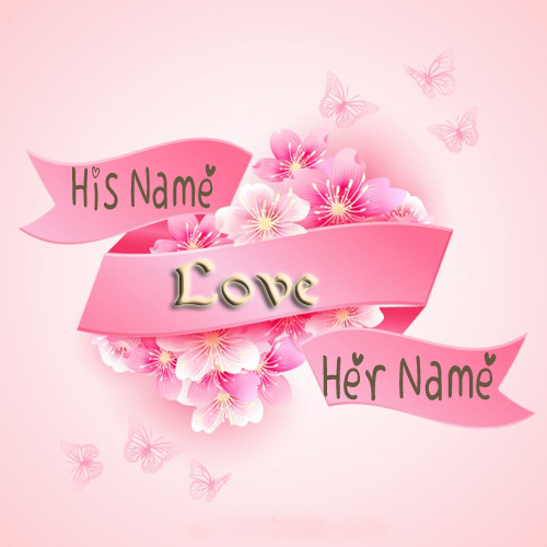 Write Name On cherry blossoms with a pink ribbon Love.