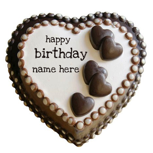 Write Name on Happy Birthday Heart Chocolate Cake