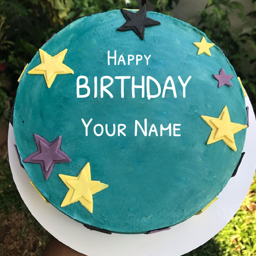 Sky Blue Real Cream Star Theme Birthday Cake With Name