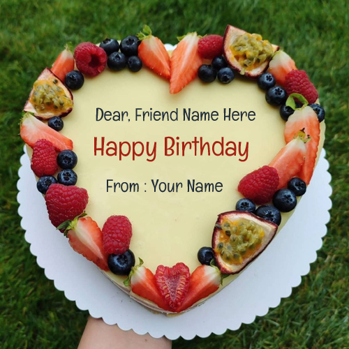 Happy Birthday Heart Shape Fruit Cake With Your Name