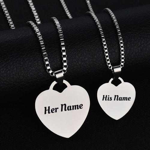 Personalized Couple Heart Pendant Necklace With Name