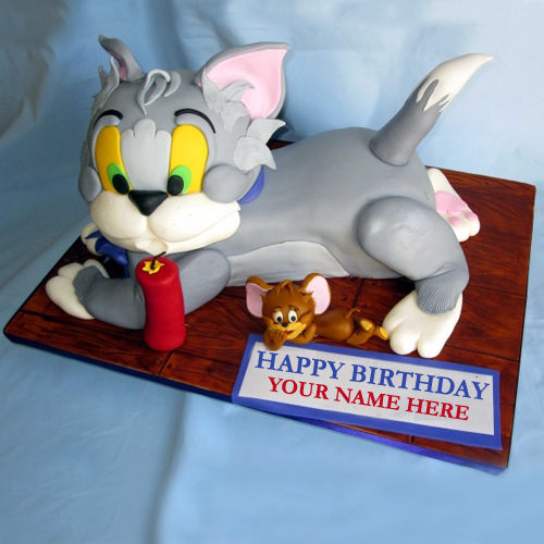 Write Name On Tom and Jerry Kids Birthday Cake Online
