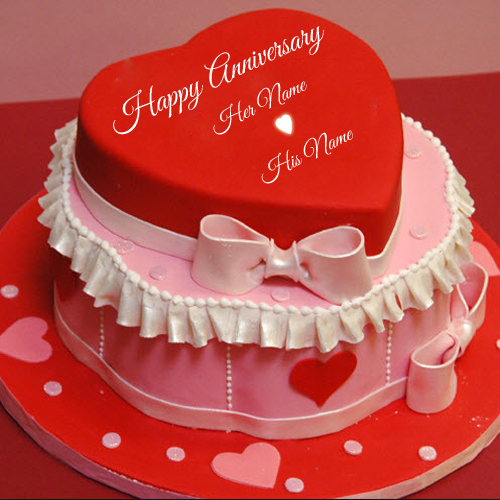 Anniversary Heart Shape Double Decker Cake With Your Na