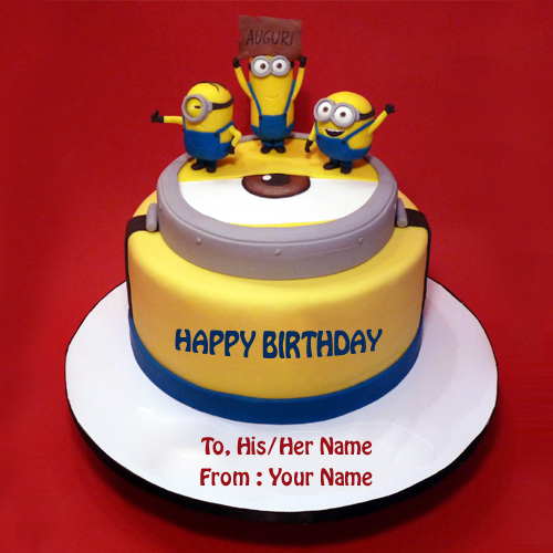 Write Name on Minions Theme Birthday Cake Picture