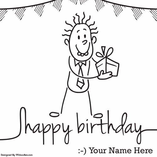 Write Name on Happy Birthday Greeting With Funny Boy