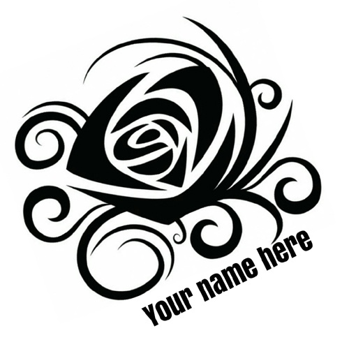 Black and White Rose Shape Tattoo Design With Your Name