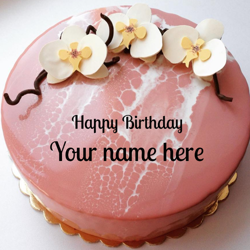 Beautiful Mirror Glazed Floral Birthday Cake With Name