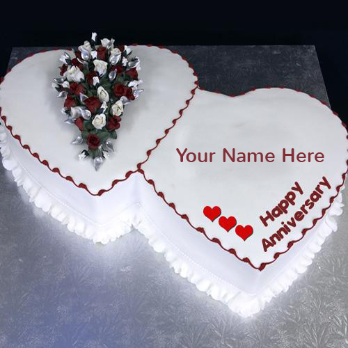 Write Name on Happy Anniversary Cake Greeting