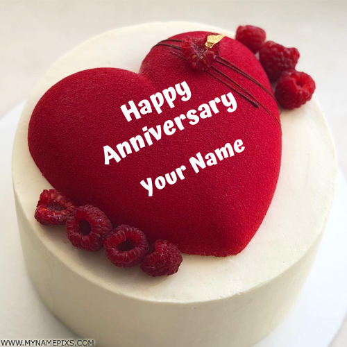 Happy Anniversary Romantic Heart Cake With Lover Name