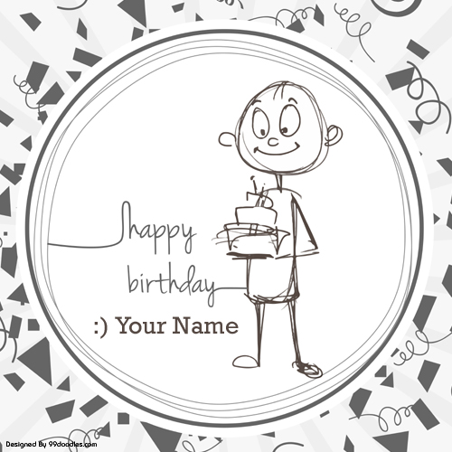 Write Name on Funny Cute Boy Birthday Greeting Card