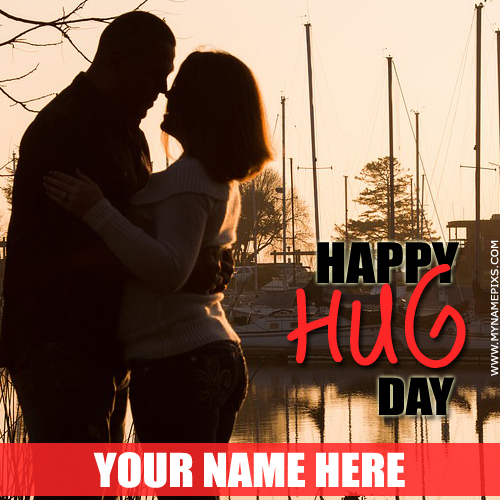 Happy Hug Day Love Couple Hug Greeting Card With Name